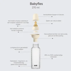 Bibs Babyfles 270 ML Ivory met Latex speen en opvouwbaar trechtertje