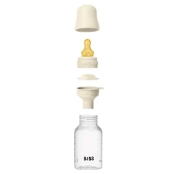 Hot Bibs Babyfles 150 ML Ivory met Latex speen en opvouwbaar trechtertje