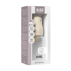 Hot Bibs Babyfles 150 ML Ivory met Latex speen en opvouwbaar trechtertje