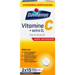 Sale Davitamon Vitamine C & D Hoog Gedoseerd + Extra Vitamine D3 Bruistabletten Voordeelverpakking 30 stuks