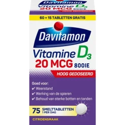 Best Davitamon Vitamine D3 20 mcg Smelttabletten 60+15 stuks