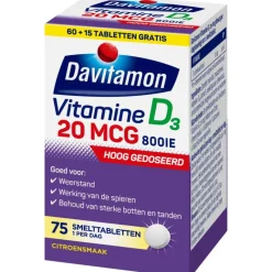 Best Davitamon Vitamine D3 20 mcg Smelttabletten 60+15 stuks