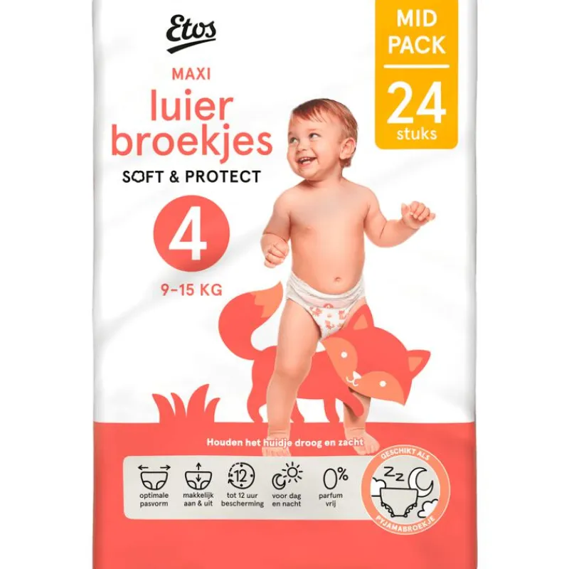 Best Etos Luierbroekjes Maxi Maat 4 9-15 kg Mid Pack 24 stuks