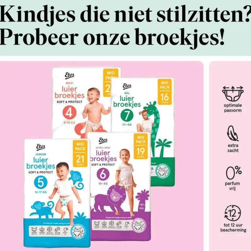 Best Etos Luierbroekjes Maxi Maat 4 9-15 kg Mid Pack 24 stuks