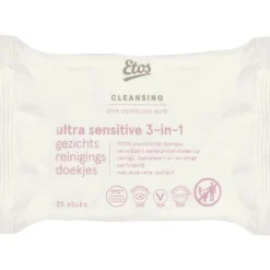 Discount Etos Ultra Sensitive 3-in-1 Face Cleansing Wipes 25 stuks