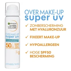 Hot Garnier Ambre Solaire Over Make-up Super UV Mist SPF50 met Glycerine, Vitamine E en Hyaluronzuur 75ml