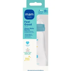 Sale MAM Feel Good Glass Bottle Babyfles 260 ML Blue