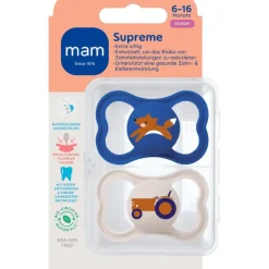 Sale MAM Supreme Fopspenen 6-16 maanden Blue 2 stuks