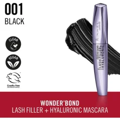Hot Rimmel London Rimmel Wonder'bond Lash Filler + Hyaluronic Mascara 001 Black
