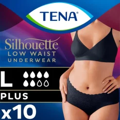 Hot Tena Silhouette Plus Low Waist Wegwerp Broekjes Zwart L 10 stuks